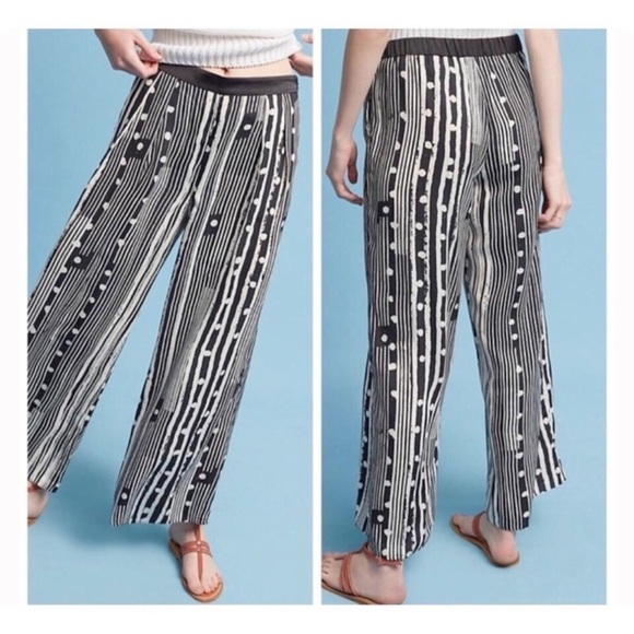 Anthropologie Elevenses Black White Flowy Wide Leg Pants Size Small - Picture 1 of 8